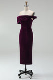 Vestido cóctel midi de terciopelo midi con bodycon color burdeos