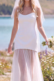 Vestido de novia Maxi Elopement de tul sin tirantes blanco y funda