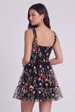 Corsé floral marfil A-Line de cuello cuadrado para mini vestido de graduación