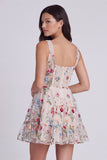 Corsé floral marfil A-Line de cuello cuadrado para mini vestido de graduación