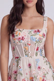 Corsé floral marfil A-Line de cuello cuadrado para mini vestido de graduación