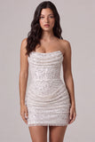 Corsé bodycon sin tirantes Pequeño vestido blanco con lentejuelas