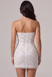 Corsé bodycon sin tirantes Pequeño vestido blanco con lentejuelas