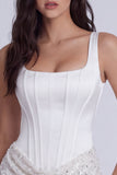 Corsé Bodycon, lentejuelas, vestido blanco pequeño con encaje en la espalda