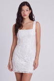 Bodycon vestido blanco pequeño con cuello cuadrado floral