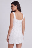 Bodycon vestido blanco pequeño con cuello cuadrado floral