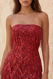 Vestido corto de bienvenida a casa, cortejo burdeos con flecos y tirantes,