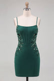 Corsé verde oscuro con tirantes finos Vestido corto floral de bienvenida con encaje en la espalda