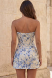 Corsé rojo Sweetheart Bodycon floral fruncido vestido corto de bienvenida