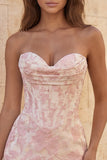 Corsé rojo Sweetheart Bodycon floral fruncido vestido corto de bienvenida