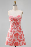 Corsé rojo Sweetheart Bodycon floral fruncido vestido corto de bienvenida