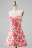 Corsé rojo Sweetheart Bodycon floral fruncido vestido corto de bienvenida