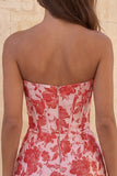 Corsé rojo Sweetheart Bodycon floral fruncido vestido corto de bienvenida