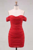 Vestido corto de bienvenida con cordones rojos fruncidos, cordones descubiertos,