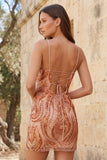 Vestido corto de bienvenida con tirantes finos Bodycon naranja y cordones en la espalda
