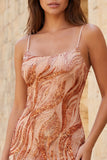 Vestido corto de bienvenida con tirantes finos Bodycon naranja y cordones en la espalda
