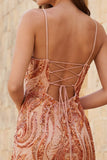 Vestido corto de bienvenida con tirantes finos Bodycon naranja y cordones en la espalda