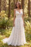 Vestido de novia largo de hierro floral marfil con hombros fríos