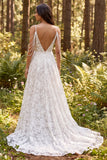 Vestido de novia largo de hierro floral marfil con hombros fríos