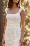 Vestido de novia largo con cuello cuadrado y marfil de marfil sirena
