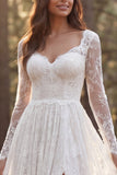 Vestido de novia de manga larga de manga larga en línea marfil con abertura
