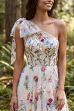 Vestido de novia largo de marfil marfil de un hombro con abertura