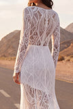 Vestido largo de novia de encaje sirena marfil con mangas largas