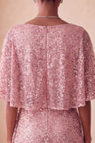 Vestido corto corto de bienvenida con cuello redondo rosa brillante, lentejuelas, fruncido y fajilla