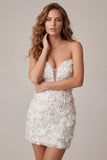 Vestido corto corto bodycon color marfil con lentejuelas