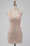 Vestido de bienvenida a casa, corto con escote con cuello halter, corto y floral con lentejuelas