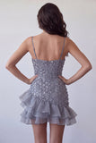 Bodycon vestido corto de bienvenida con volantes cortos de finos florales de lavanda lavanda polvorienta