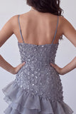 Bodycon vestido corto de bienvenida con volantes cortos de finos florales de lavanda lavanda polvorienta