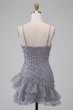 Bodycon vestido corto de bienvenida con volantes cortos de finos florales de lavanda lavanda polvorienta