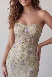 Sweetheart Dusty Sage bodycon floral transparente Corsé Cortísimo de Homecoming con cuentas