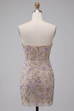 Sweetheart Dusty Sage bodycon floral transparente Corsé Cortísimo de Homecoming con cuentas