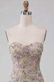Sweetheart Dusty Sage bodycon floral transparente Corsé Cortísimo de Homecoming con cuentas