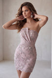 Vestido corto corto de bienvenida corto perlado bodycon tirantes y con cuentas