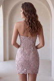 Vestido corto corto de bienvenida corto perlado bodycon tirantes y con cuentas