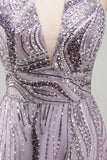 Vestido corto de bienvenida sin espalda sin espalda con escote lila y cuello lila en forma de A, vestido corto de bienvenida con lentejuelas