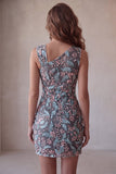 Vestido corto de bienvenida a casa negro con flores y frochos y bordados