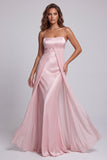 Vestido formal largo de tirantes finos rosa claro