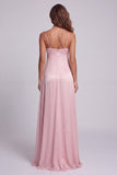 Vestido formal largo de tirantes finos rosa claro