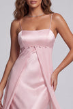 Vestido formal largo de tirantes finos rosa claro