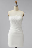 Vestido de mini despedida de soltera blanco bodycon tirantes con encaje