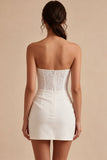 Vestido de mini despedida de soltera blanco bodycon tirantes con encaje