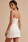 Vestido de mini despedida de soltera blanco bodycon tirantes con encaje