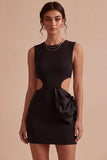 Bodycon vestido blanco pequeño de cuello redondo con lazo