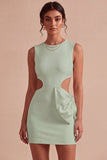 Bodycon vestido blanco pequeño de cuello redondo con lazo