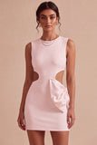 Bodycon vestido blanco pequeño de cuello redondo con lazo