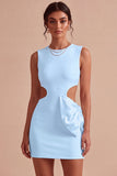 Bodycon vestido blanco pequeño de cuello redondo con lazo